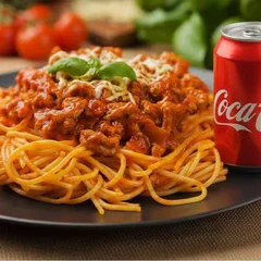 Macarrão à Bolonhesa + Coca Cola Lata