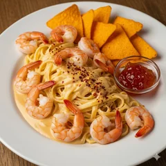 Dueto Fettuccine Camarão ao Requeijão
