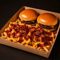 2 Hambúrgueres + Batata com cheddar e bacon