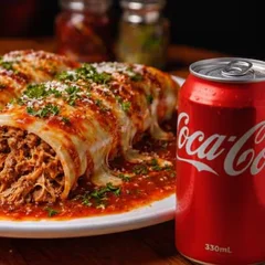 Panqueca Mista ao Molho Sugo + Coca Cola Lata