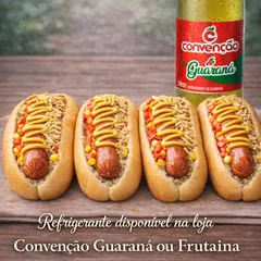 Super promoção de 4 hot dog +1 refrigerante de 2 litros convenção guaraná ou frutaina 
