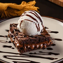 Brownie duplo com recheio de Nutella e sorvete de baunilha