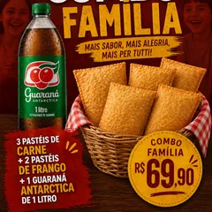 COMBO FAMÍLIA (3 pastéis  de carne e 2 pasteis de frango+ 1 Guaraná Antartica 1L)