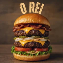 Burguer - O Rei (2 Carnes 150g, Cheddar, Bacon, Cebola, Alface, Picles, Molh...) 