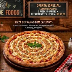 OFERTA ESPECIAL (01) (Duas pizzas grandes com 6 fatias cada: uma à moda e outra de frango com catupiry, acompanhadas de refrigerante 2 litros.)