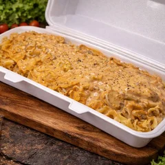 Macarrão com Strogonoff de Palmito com Cenoura