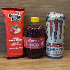 COMBO COROTE MORANGO 500ML + 1 MONSTER  PACIFIC JUICE 473ML + 1 GELO DE COCO MORANGO  200ML