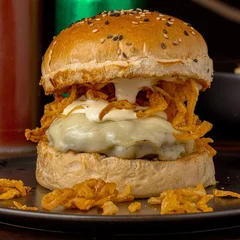 Orion Burguer (queijo mussarela, maionese e cebola crispy)