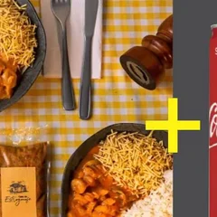 2 estrogonofes de frango + 2 bebidas à sua escolha