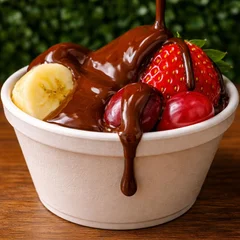 Fondue Mágico de Frutas  Individual de Chocolate com Banana, Uva E Morango