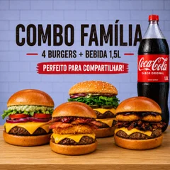 🔥 Combo Família:  4 hambúrgueres + Refri 1,5L