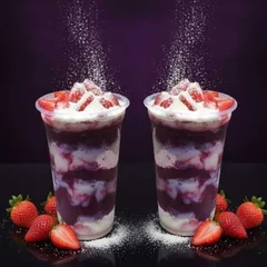 2 Açaís 500ml Com Morango, Leite condensado e Leite em pó.