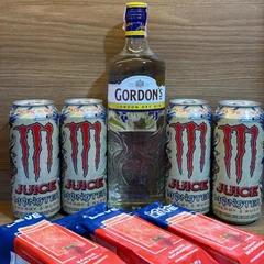 COMBO GIN GORDONS TRADICIONAL 1L + 4 MONSTER SABOR  PACIFIC PUNCH 473ML + 3 GELO DE COCO SABOR MORANGO 200ML 