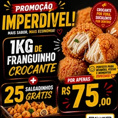 DOMINGO DE DESCANSO - 1Kg Franguinho + 25 Salgadinhos Grátis