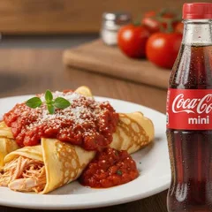 Panqueca de Frango ao Molho Sugo + Coca Cola Mini