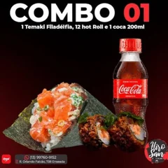 Combo 01 ( 1 temaki de salmão a escolha + 12 hot roll +1 coca cola 350ml