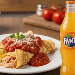 Panqueca de Frango ao Molho Sugo + Fanta Mini