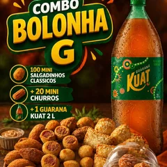 COMBO BOLONHA G  (MINI SALGADINHOS COM CHURROS E 1 KUAT ( 2 litros)