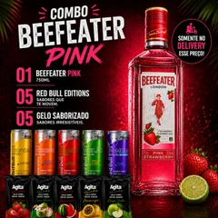 GIN BEEFEATER ROSA 750 ML + 5 RED BULL + 5 GELO SABORES