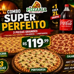 3 PIZZAS GRANDES + COCA 2L SUPER PEFEITO