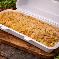Macarrão com Strogonoff de Palmito com Cenoura