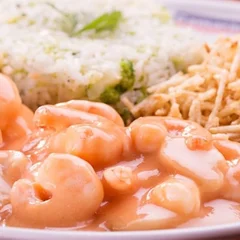 Strogonoff de Camarão Especial Cremoso + Batata Palha e Arroz (Serve 1 Pessoa)