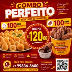 Combo sensação: 100 Salgadinhos de Festa + 100 Mini Churros 