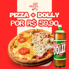 Pizza Grande Mussarela 1/2 Calabresa + Dolly Guarana 2L 