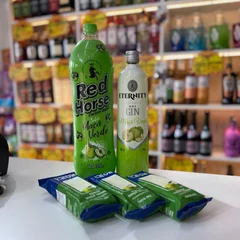 COMBO GIN ETERNITY MACA VERDE 900ML + 1 RED HORSE MACA VERDE 2L + 3 GELO DE COCO MACA VERDE 200ML 
