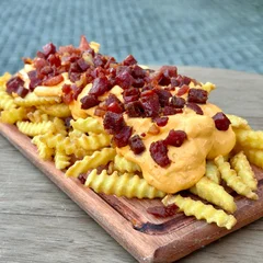 BATATA FRITA COM CHEDDAR E BACON