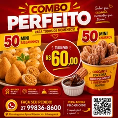 Combo especial: 50 Salgadinhos de Festa + 50 Mini Churros