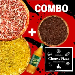 Pizza Grande 1 Calabresa Acebolada + 1 Milho + 1 Brotinho de Chocolate + 1 kuat1,5L de brinde.