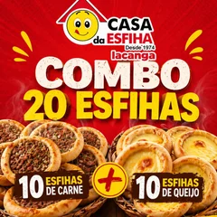 (COMBO 20 ESFIHAS ) 10 Esfihas de Carne + 10 Esfihas de Queijo