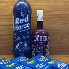 COMBO GIN DOBER ROYALE 900ML + 1 RED HORSE 2L SABOR BLUEBERRY + 3 GELO DE COCO 200ML SABOR DE COCO 