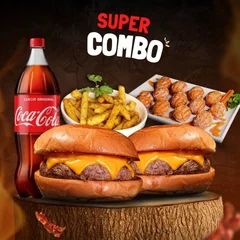 Combo pra Dois: 2 PCQs + Batata + Sobremesa + Refri 1L