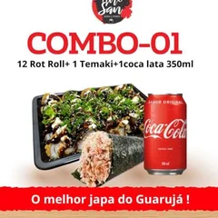 Combo 00 ( 1Temaki salmão grelhado e 12 Hot Roll tradicional +1 coca cola 350 ml