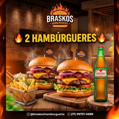 Dois hambúrgueres gourmet+ batata 250g + coca 600 por apenas 89.90
