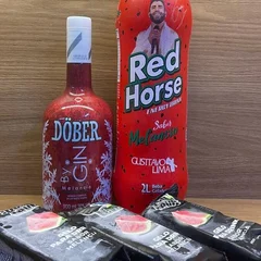 Combo Gin Dober  melancia 900ml  + 1 Red Horse 2l sabor melancia  +  3 Gelo De Coco 200ml sabor melancia 