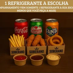 Combo Realeza - Batata + Frango Crocante + Anéis de Cebola, 3 Molhos, 2 Bebidas