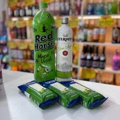 COMBO VODKA ETERNITY GREEN APPLE 900ML + 1 RED HORSE SABOR MACA VERDE 2L + 3 GELO DE COCO SABOR MACA VERDE 200ML 