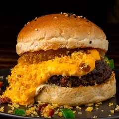 Polaris Burguer (cheddar artesanal, maionese, geleia de pimenta e farofa)