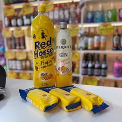 COMBO GIN ETERNITY TROPICAL FRUITS 900ML + 1 RED HORSE SABOR TROPICAL 2L + 3 GELO DE COCO SABOR MARACUJA 200ML 