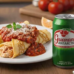Panqueca de Frango ao Molho Sugo + Guaraná Lata