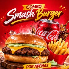 Combo Smash Burger + Batata Frita + Coca Cola 350ml