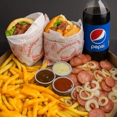  Combo Potência - na Caixa de Pizza - 2 X-tudo - Batata 500g - Calabresa Acebolada + Refri1l