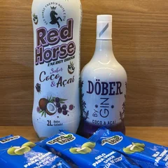 COMBO GIN DOBER COCO E ACAI 900ML + 1 RED HORSE COCO E ACAI 2L + 3 GELO DE COCO 200ML 