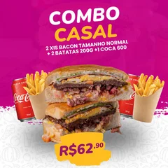 Combo Casal 2 xis bacon tamanho normal + 2 batatas 200g + 1 coca 600ml