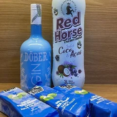 Combo Gin Dober Seco 900ml 1 + Red Horse 2l sabor coco e acay  + 3 Gelo De Coco 200ml