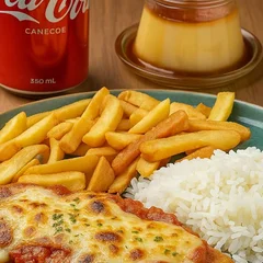 Parmegiana de Frango + Refri lata e sobremesa