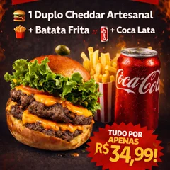 1 duplo cheddar artesanal + coca lata + batata frita 